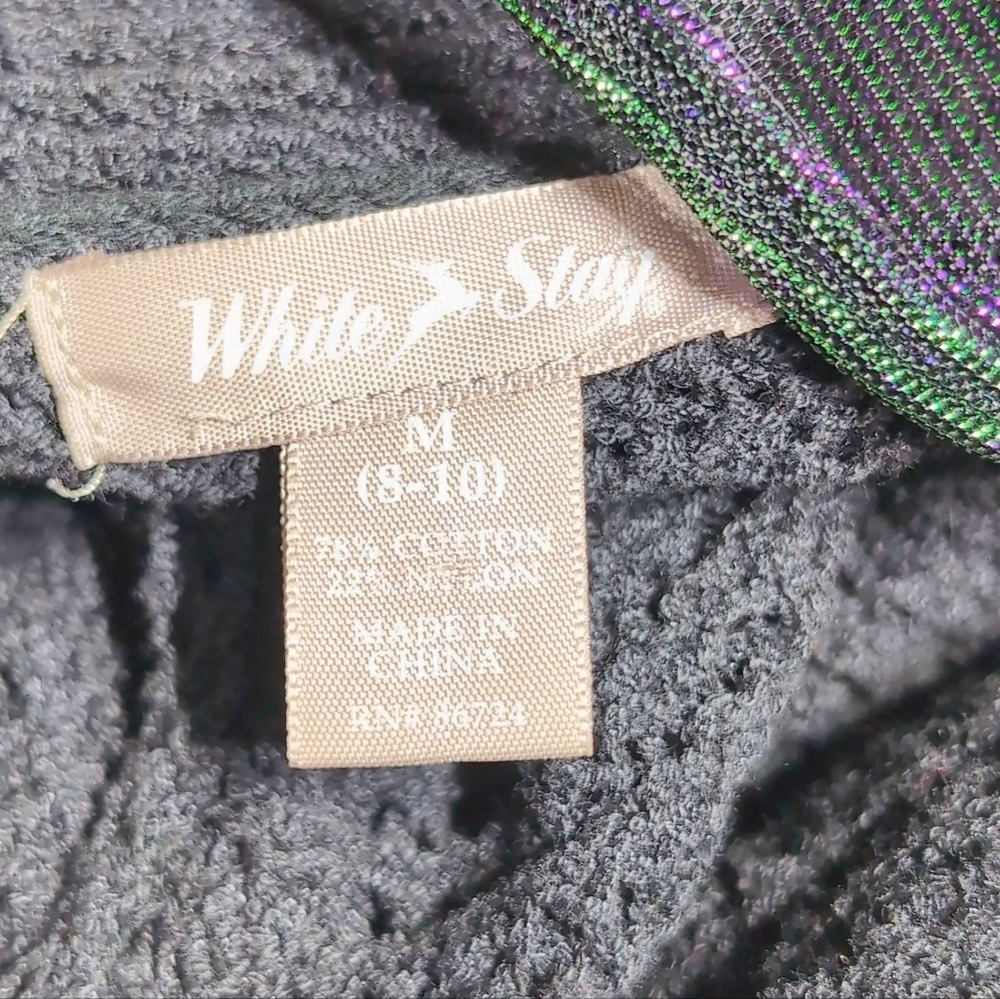 White Stag Sz M Elegant Sheer Harem Sleeve Sweater - Black Green and Purple - Picture 7 of 8